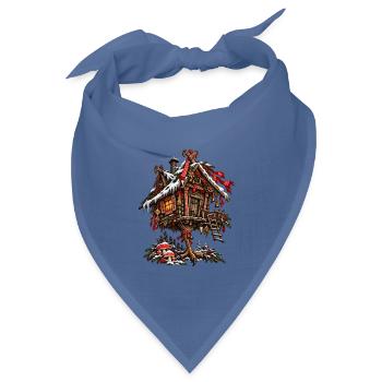 Weihnachts-Baba-Jaga-Hütte slawisches Folklore-Design - Bandana Dreieckstuch - Taubenblau - Vorne