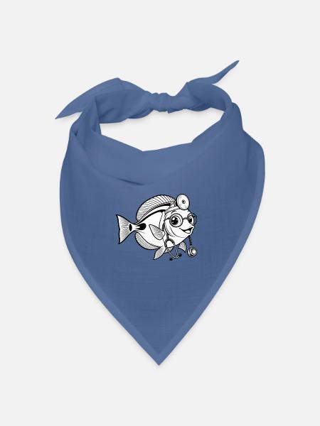 Doktorfisch mit Stethoskop - Bandana Dreieckstuch - Taubenblau