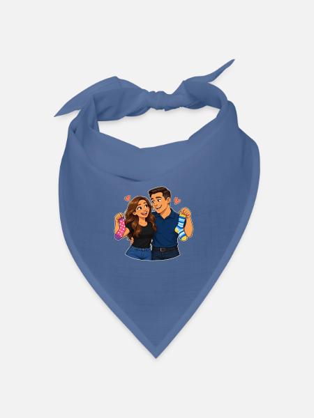 Paar in bunten Socken - Bandana Dreieckstuch - Taubenblau