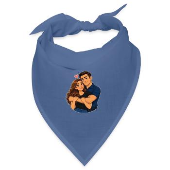 Herzerwärmendes Cartoon-Paar, das sich umarmt - Bandana Dreieckstuch - Taubenblau - Vorne