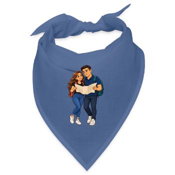 Abenteuerliches Duo mit Karte und Rucksack - Bandana Dreieckstuch - Taubenblau - Vorne