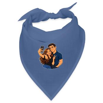 Paar-Selfie-Cartoon - Bandana Dreieckstuch - Taubenblau - Vorne