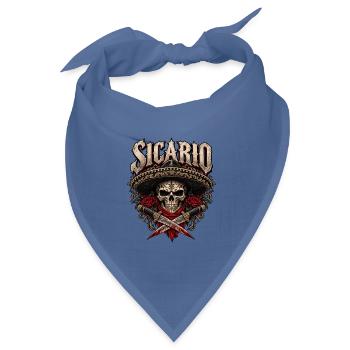 Sicario Totenkopf mit Sombrero - Bandana Dreieckstuch - Taubenblau - Vorne