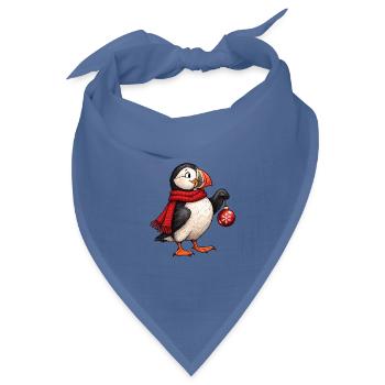 Weihnachts-Papageitaucher mit rotem Schal und Ornament - Bandana Dreieckstuch - Taubenblau - Vorne