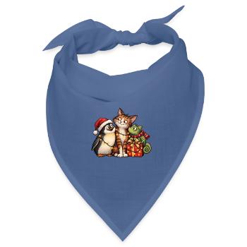 Weihnachts-Pinguin-Katze und Chamäleon-Freunde - Bandana Dreieckstuch - Taubenblau - Vorne