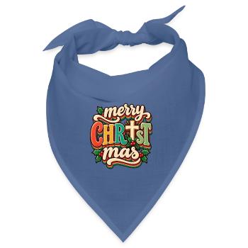 Vintage Merry Christmas Schriftzug - Bandana Dreieckstuch - Taubenblau - Vorne