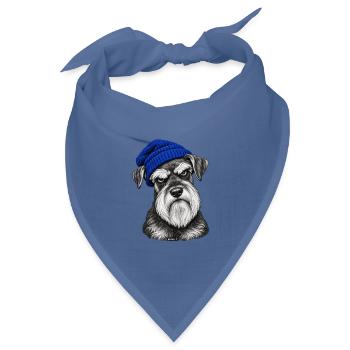 Hund mit blauem Strickhut - Bandana Dreieckstuch - Taubenblau - Vorne