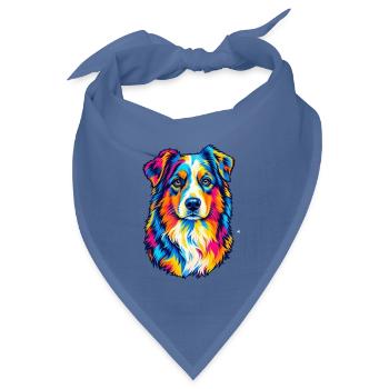 Bunter Australian Shepherd – Pop-Art-Aussie-Hund - Bandana Dreieckstuch - Taubenblau - Vorne