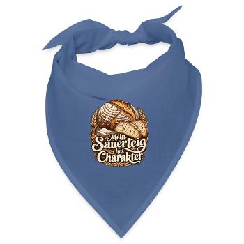 Sauerteig Shirt für Hobbybäcker mit Brot  - Bandana Dreieckstuch - Taubenblau - Vorne