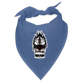 Tätowierter schwarzer Totenkopf und Kreuz - Bandana Dreieckstuch - Taubenblau - Vorne