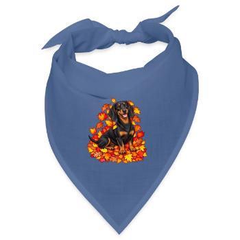 Herbstlicher Dackel mit Laub - Bandana Dreieckstuch - Taubenblau - Vorne