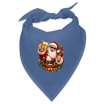 Fröhlicher Santa mit Bier und Geschenken - Bandana Dreieckstuch - Taubenblau - Vorne