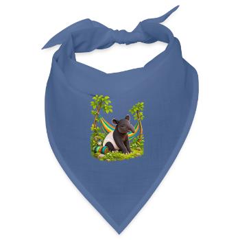 Kleiner Tapir am bunten Hängemattenlager - Bandana Dreieckstuch - Taubenblau - Vorne