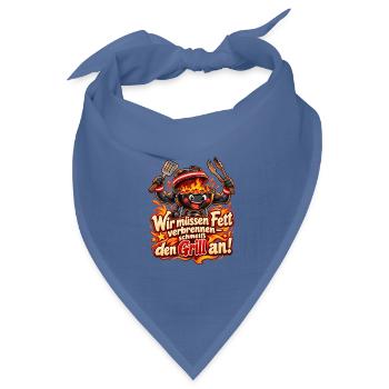 Wir müssen Fett verbrennen – Schmeiß den Grill an! - Bandana Dreieckstuch - Taubenblau - Vorne