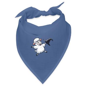 Fliegendes Schäfchen mit Hexenhut - Bandana Dreieckstuch - Taubenblau - Vorne