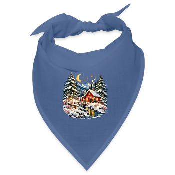 Gemütliche Weihnachtshütte verschneite Winterwelt - Bandana Dreieckstuch - Taubenblau - Vorne
