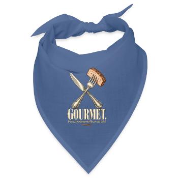 Gourmet Leberkas mit Messer und Gabel - Bandana Dreieckstuch - Taubenblau - Vorne