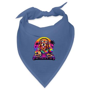 Neon-DJ-Hund in Sunset Palms - Bandana Dreieckstuch - Taubenblau - Vorne