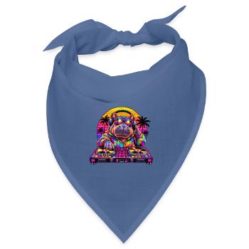 Neon Hippo DJ Sunset - Bandana Dreieckstuch - Taubenblau - Vorne