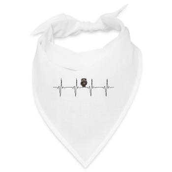 Herzschlag Eule - EKG Linie mit kleinem Kauz - Bandana - Weiß - Vorne