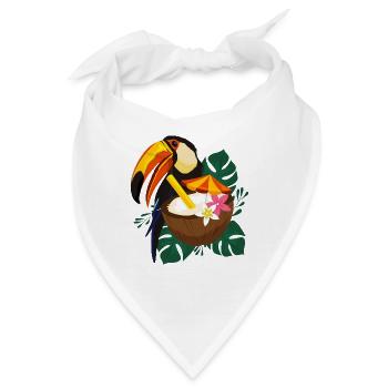 Tukan mit Kokosnuss-Cocktail - Tropisch - Bandana - Weiß - Vorne
