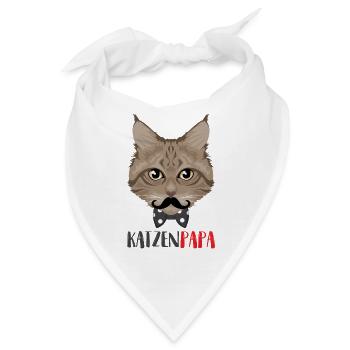 Katzenpapa - Katze mit Schnurrbart und Fliege - Bandana - Weiß - Vorne