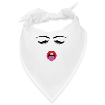 Gesicht mit Zunge raus - Wimpern Minimal - Bandana - Weiß - Vorne