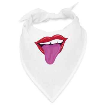 Rausgestreckte Zunge - Freche rote Lippen - Bandana - Weiß - Vorne