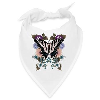 Schmetterling Schwalbenschwanz mit Blumen - Bandana - Weiß - Vorne