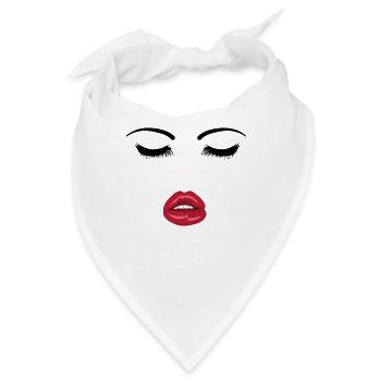 Gesicht mit roten Lippen - Wimpern und Kussmund - Bandana - Weiß - Vorne