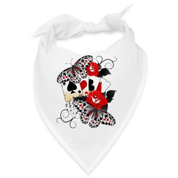 Kartenspiel mit Rosen und Schmetterlingen - Bandana - Weiß - Vorne