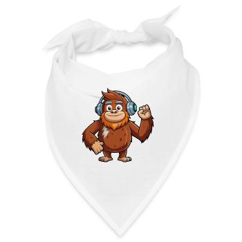 Big Foot Lustige Zeichentrickfigur Kopfhörer Musik - Bandana - Weiß - Vorne