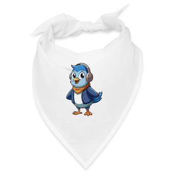 Taube Lustige Zeichentrickfigur Kopfhörer Musik - Bandana - Weiß - Vorne
