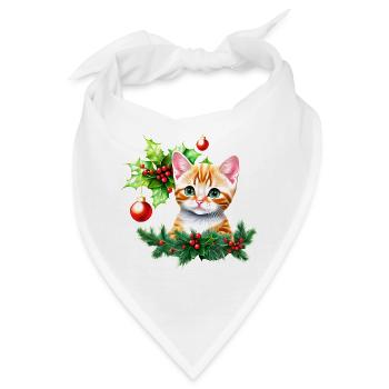 Eine entzückende Katze mit vor Neugier funkelnden Augen - Bandana - Weiß - Vorne