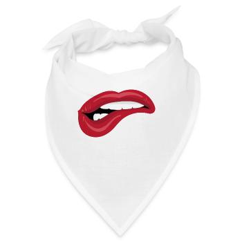Beißende Lippen - Rote Lippen auf Unterlippe - Bandana - Weiß - Vorne