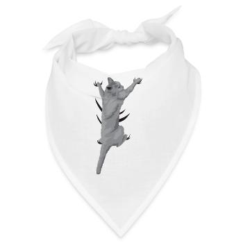 Kletternde Katze - Graue Katze hängt am Shirt - Bandana - Weiß - Vorne