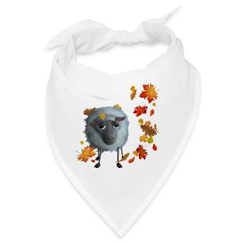 Schaf im Herbstlaub - Flauschiges Herbstmotiv - Bandana - Weiß - Vorne