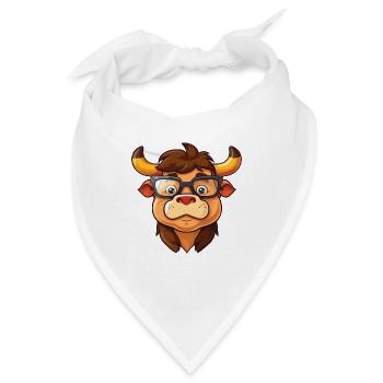 Stier, der eine Brille trägt, karikatur kawaii illustration - Bandana - Weiß - Vorne