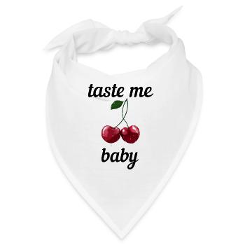 Taste me Baby - Rote Kirschen Spruch - Bandana - Weiß - Vorne
