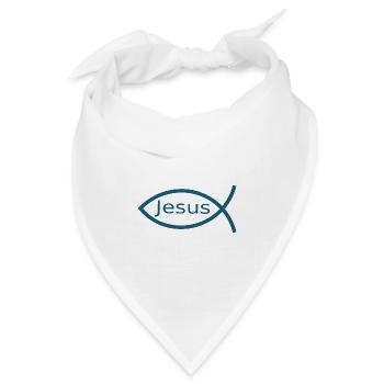 Blauer Jesusfisch Ichthys Jesus Fisch Geschenk  - Bandana Dreieckstuch - Weiß - Vorne