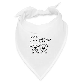 Junge und Mädchen - Strichmännchen-Paar - Bandana Dreieckstuch - Weiß - Vorne