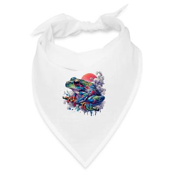 Bunter japanischer Frosch mit Sonnenuntergang - Bandana Dreieckstuch - Weiß - Vorne
