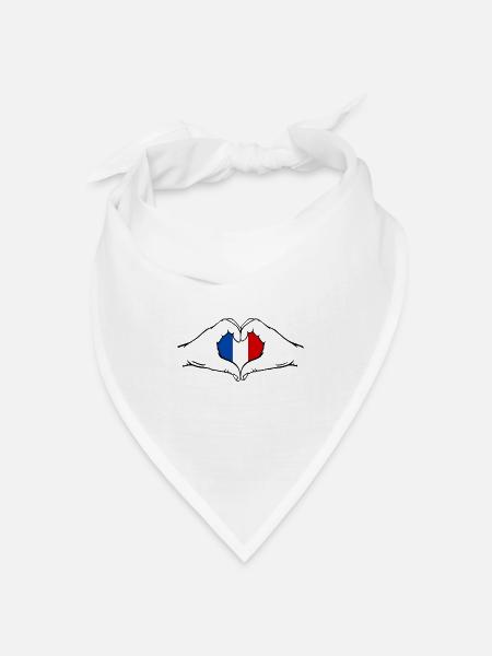Frankreich Herzform mit Hände - Bandana Dreieckstuch - Weiß
