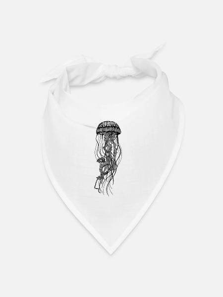 Qualle Medusa | Jellyfish Line Art Monochromatic - Bandana Dreieckstuch - Weiß