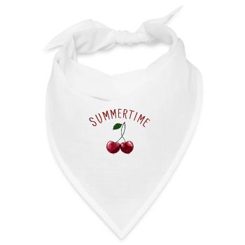Summertime - Kirschen mit rotem Schriftzug - Bandana Dreieckstuch - Weiß - Vorne