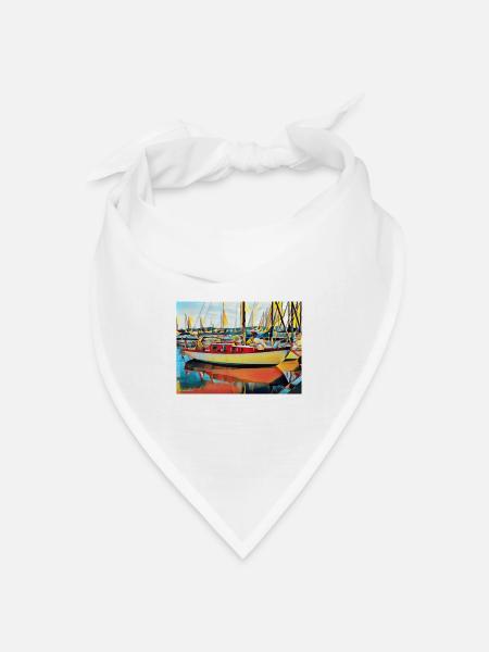 Segelboot am Ponton - Bandana Dreieckstuch - Weiß