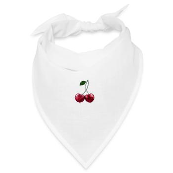 Zwei rote Kirschen am Stiel - Glänzend gemalt - Bandana Dreieckstuch - Weiß - Vorne