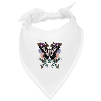 Schmetterling Schwalbenschwanz mit Blumen - Bandana Dreieckstuch - Weiß - Vorne