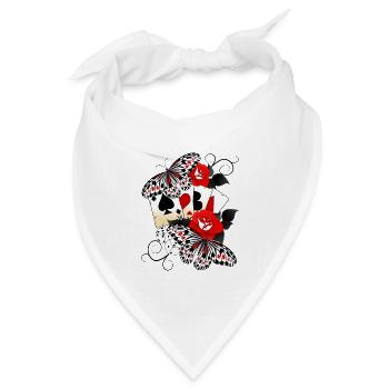 Kartenspiel mit Rosen und Schmetterlingen - Bandana Dreieckstuch - Weiß - Vorne