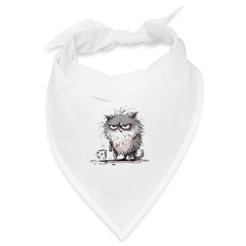 Mürrische Katze Kaffeepause - Lustige Tiermotiv - Bandana Dreieckstuch - Weiß - Vorne